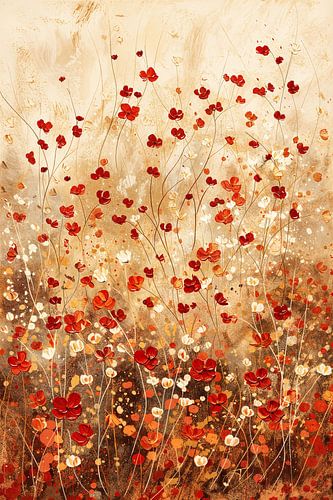 Abstracte bloemenweide in warme tinten