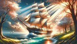 Sailing dream in spring bay by artefacti