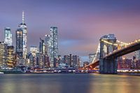 new york city skyline at dawn