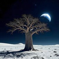Baobab on the moon with earth in background