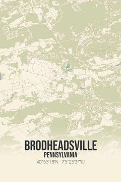 Vintage landkaart van Brodheadsville (Pennsylvania), USA. van MijnStadsPoster