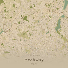 Vintage map of Archway, United Kingdom by Prints of Place