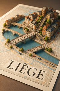 Lüttich Montagne de Bueren 3D Karte - Landschaften Belgien Wandkunst