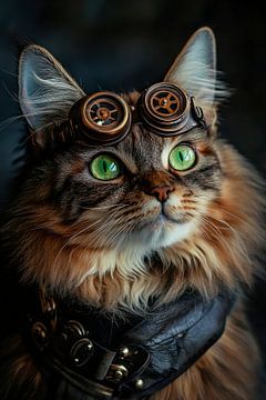 Kat in steampunk-look - creatief van Poster Art Shop