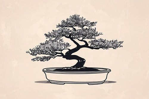 Minimalistische Bonsai Kunst in Zwart-Wit