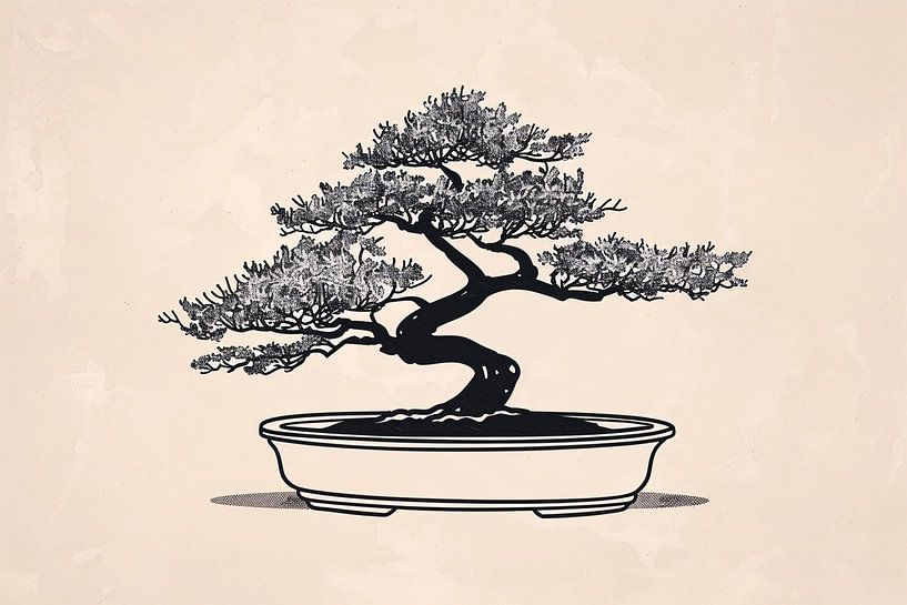 Minimalist Bonsai Art in Black and White by Imperial Art House