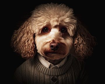 Portret van een hond in wollen trui van Vlindertuin Art