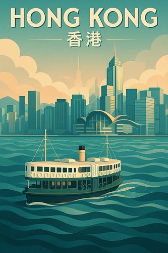 Hong Kong Vintage Travel Poster – Iconic Star Ferry & Victoria Harbour Art