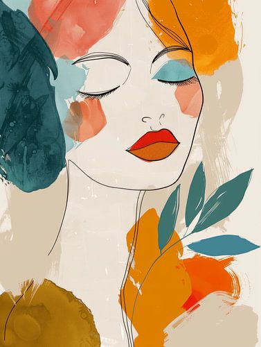 Hippes und farbenfrohes Porträt, Strichzeichnung