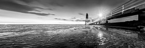 Wattenmeer Leuchtturm schwarz-weiß