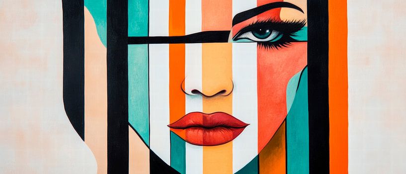 Bunte Streifen mit Gesicht – Modernes Kunstwerk von Poster Art Shop
