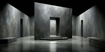 Betonraum mit zentralem Durchgang von Klaus Tesching - Art-AI