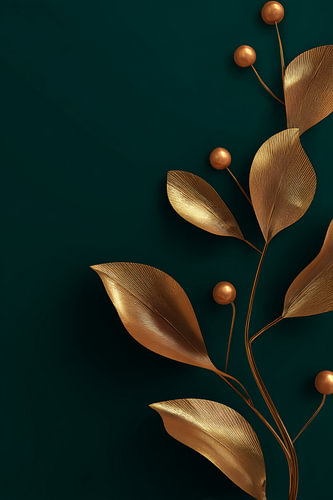 Goldene Blätter auf tiefgrünem Hintergrund