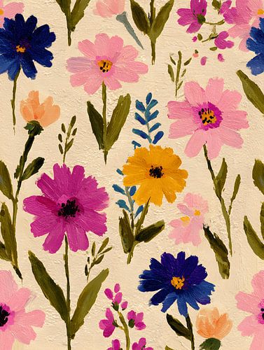 Veldbloemen op Licht Canvas