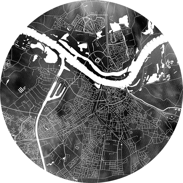 Nijmegen Stadskaart | Zwarte Aquarel | Wandcirkel of Vierkant van Wereldkaarten.Shop