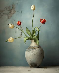 Vase mit Tulpen im Wabi-Sabi-Stil