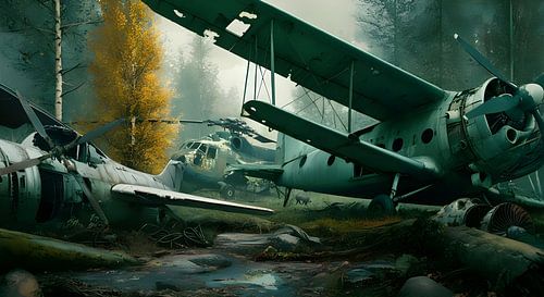 Roestende schepen in het bos