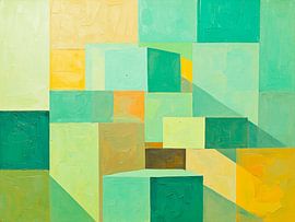 Geometrische Würfel in frischen Grün- und Gelbtönen von STUDIO ARTSY
