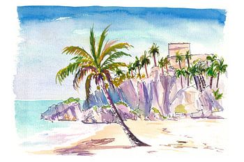 Tulum Mexiko Strand Szene mit Maya-Tempel