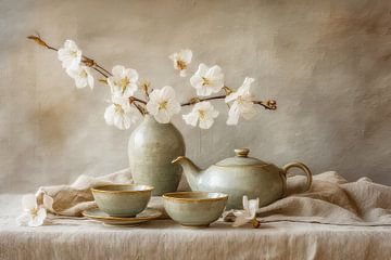 Japanse Theeset met Bloesem - Tijdloos Stilleven van Joriali fotografie en schilderijen
