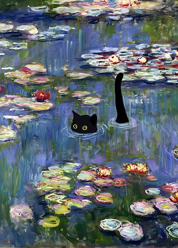 black cat and lilys flowers