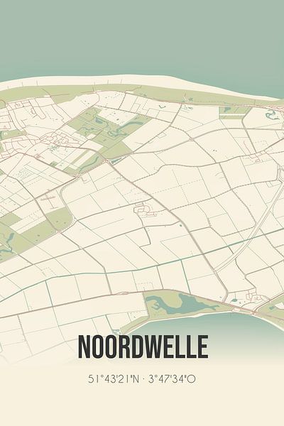 Alte Karte von Noordwelle (Zeeland) von Ortsdrucke