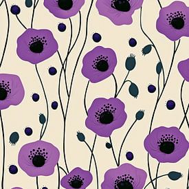 Paarse Klaprozen in Marimekko Stijl van Danny van Eldik - Perfect Pixel Design