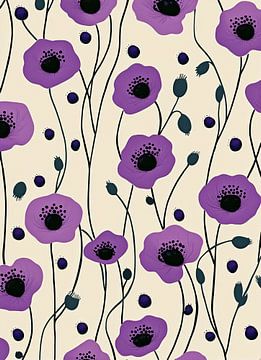 Paarse Klaprozen in Marimekko Stijl van Danny van Eldik - Perfect Pixel Design