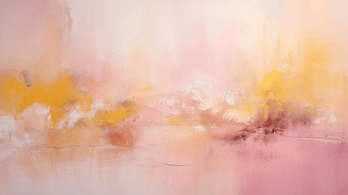 Abstract schilderij, roze en gele textuur pastelkleurige kunst design achtergrond