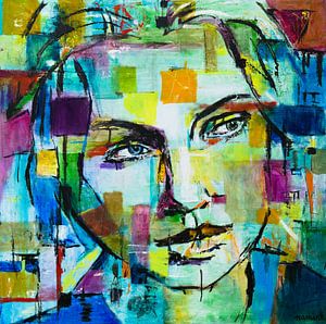 Peinture verte portrait femme sur Anja Namink - Peintures