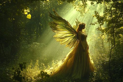 schilderachtig magisch fantasie bos met engel