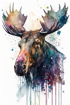 Moose - Watercolour by New Future Art Gallery