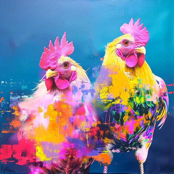 Coqs Coqs multicolores abstrait moderne art expressif par gm_designs