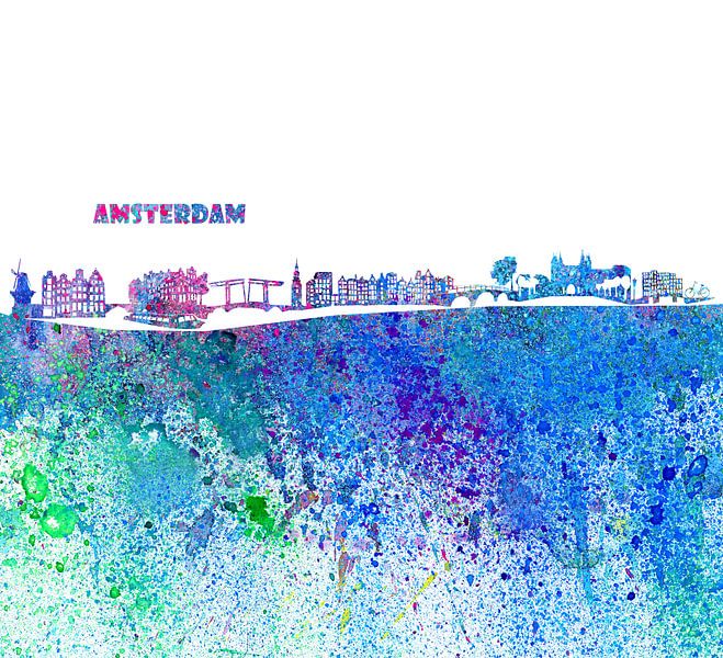 Amsterdam Skyline Silhouette Impressionistisch van Markus Bleichner