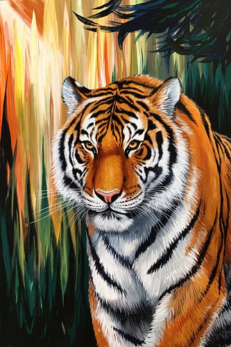 Krachtige tijger in levendige kleuren