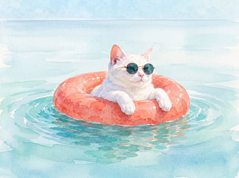 Katze mit Sonnenbrille auf einem Sommer-Schwimmring