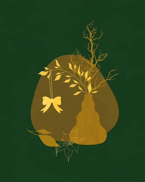 Minimalist Christmas Still Life in Gold and Green by Tanja Udelhofen