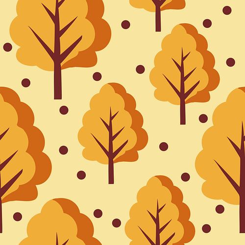 Seamless Autumn Tree Pattern with Warm Fall Colors
