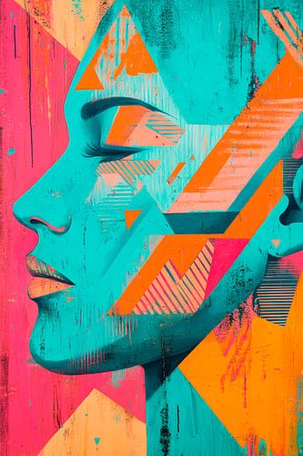 Kleurrijke geometrie in profiel - Modern portret