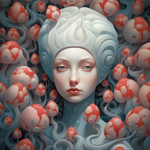 Bizarre image of a beautiful woman in strangely surreal style