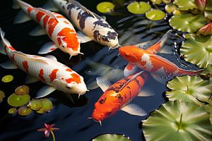Koi Karpfen in einem Gartenteich im Frühling