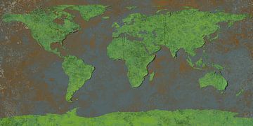 Afbladderende wereldkaart, groen van Frans Blok