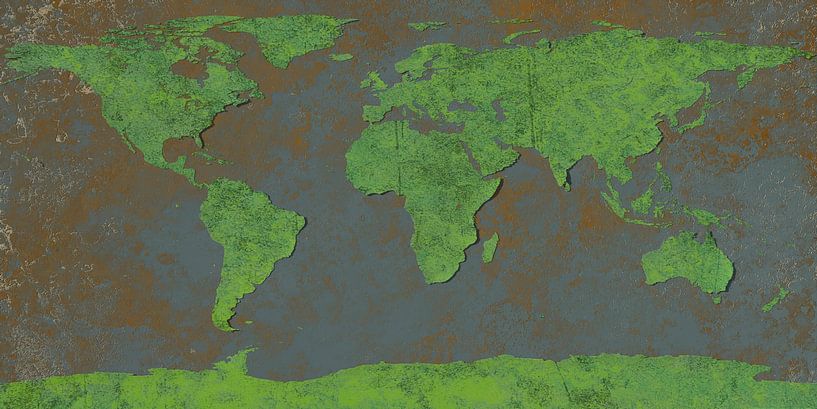 Carte du monde écaillée, verte  par Frans Blok