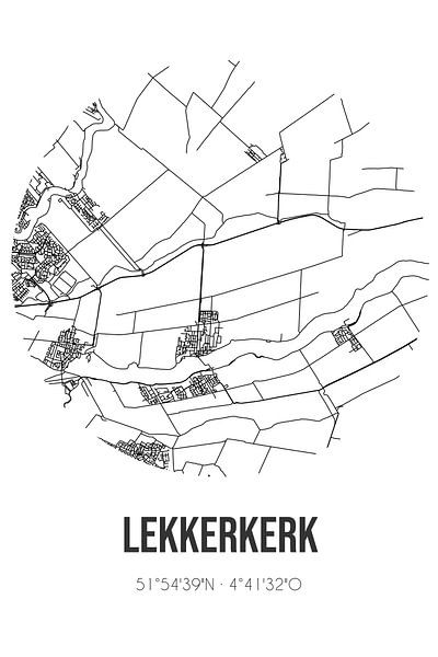 Lekkerkerk (South Holland) | Map | Black and White by Prints of Place