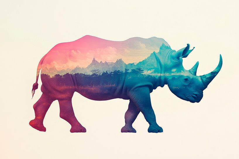 Rhino in a riot of colour by Poster Art Shop
