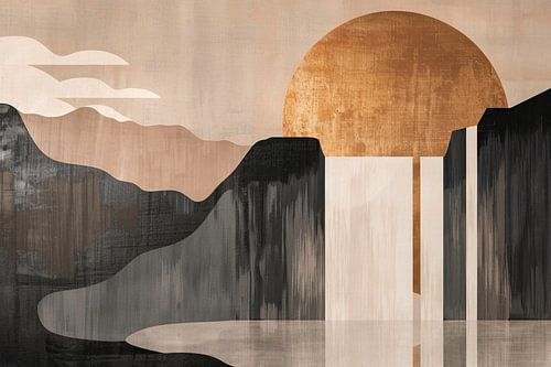 Minimalistisch Landschap met Gouden Zon