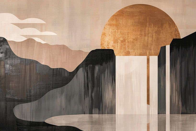 Minimalist Landscape with Golden Sun by Art & Soul Creations