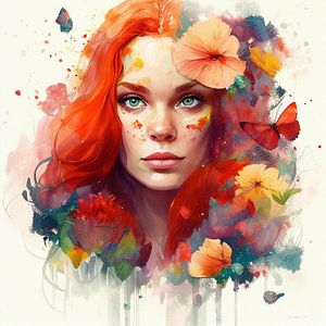 Rote Haare Blumenkrone Portrait