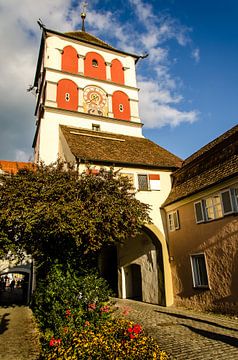 Martin's Poort met stadsmuur van de oude stad van Wangen im Allgäu Duitsland van Dieter Walther