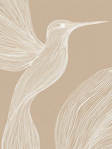 De vlucht van de kolibrie | Poëtische Lijn Art Wit op Beige